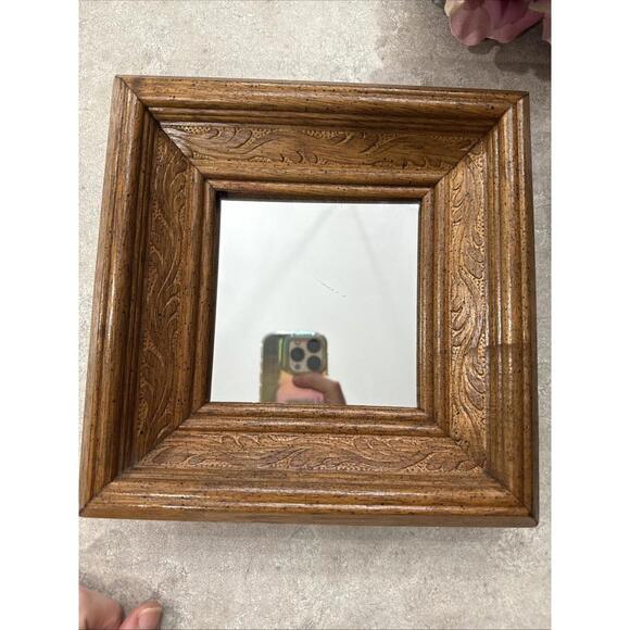 Vtg 70s Homco Home Interiors 8” Square Ornate Wood Mirror Set Of 2 MCM Boho - Picture 5 of 8